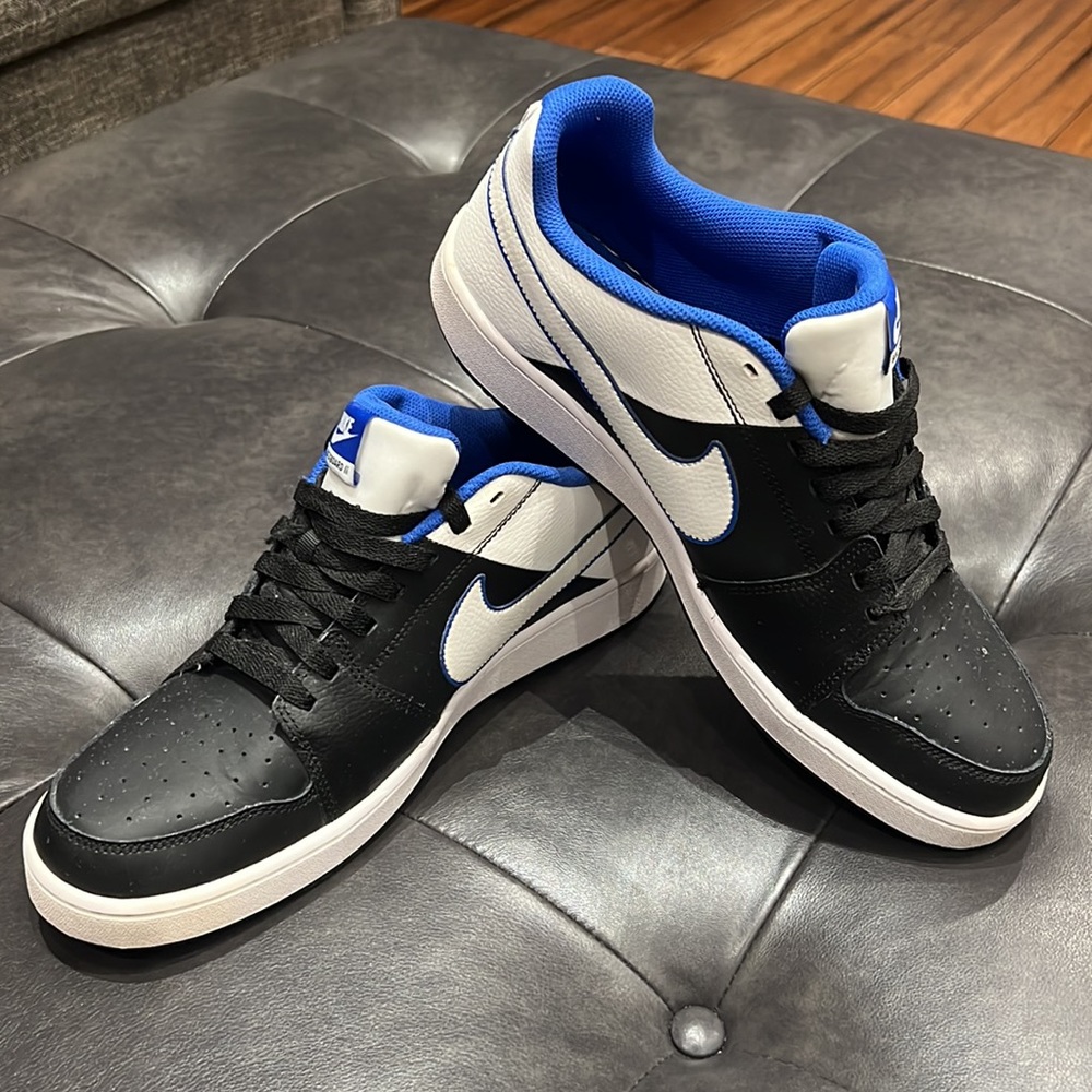 Nike Backboard 2 athletic shoes, black, blue, and white. Mens size 12